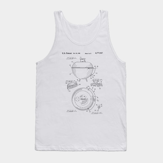 Weber Kettle Grill Patent Drawing Poster Tank Top by Pitmaster Rob